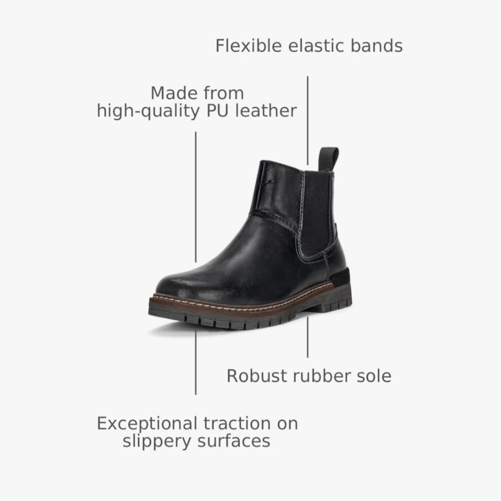 Vepose Black Chelsea Ankle Boots with Brown Trim - Picture 3 of 7